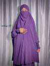 Premium two piece knee length jilbab khimar and skirt dark purple with noise piece